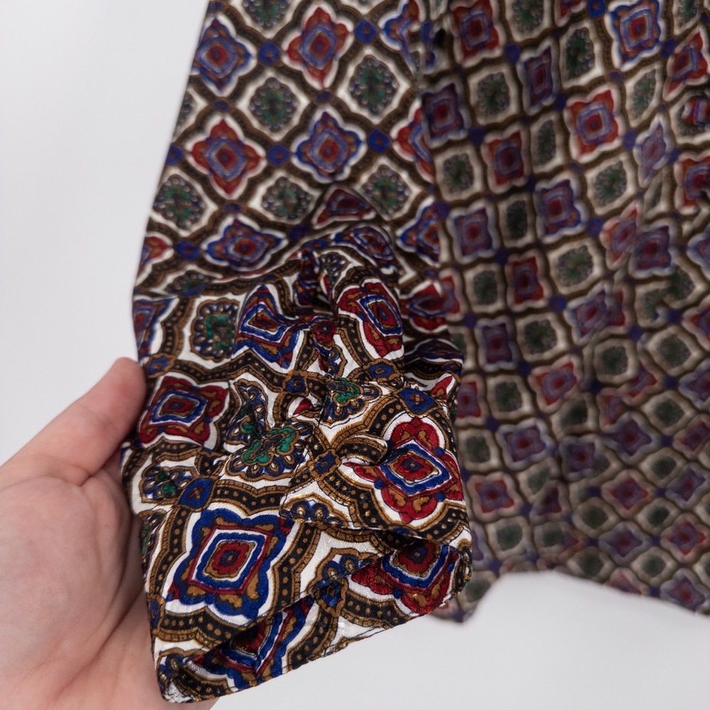 Vintage Draped Blouse 16W Geometric Jewel Tone 90s 80s Retro Silky Art‎ Teacher - Picture 3 of 8